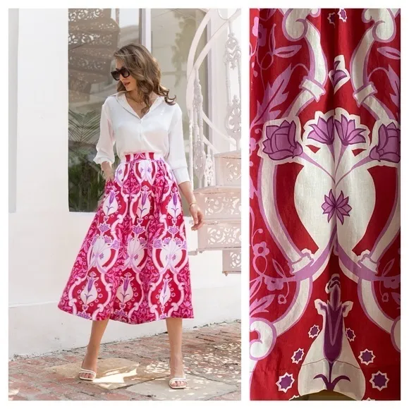 Beyond by Vera Red Purple 1535 Como Rouge Print Anna Midi Skirt