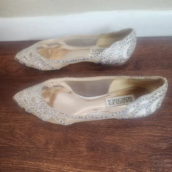 BHLDN Badgley Mischka Gigi Ballet Slippers Bridal Sparkly Pointed Toe, Size 5
