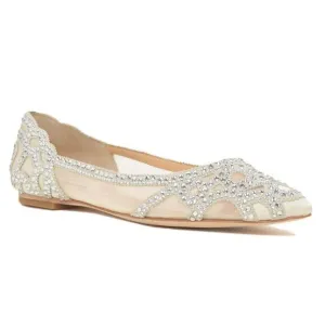 BHLDN Badgley Mischka Gigi Ballet Slippers Bridal Sparkly Pointed Toe, Size 5