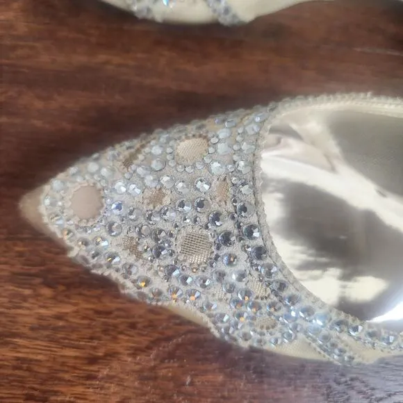 BHLDN Badgley Mischka Gigi Ballet Slippers Bridal Sparkly Pointed Toe, Size 5