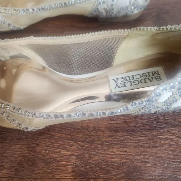 BHLDN Badgley Mischka Gigi Ballet Slippers Bridal Sparkly Pointed Toe, Size 5