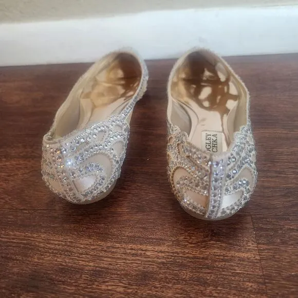 BHLDN Badgley Mischka Gigi Ballet Slippers Bridal Sparkly Pointed Toe, Size 5