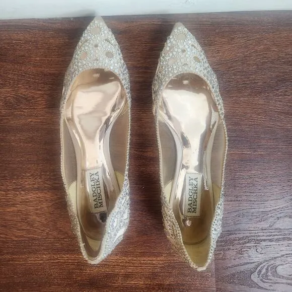BHLDN Badgley Mischka Gigi Ballet Slippers Bridal Sparkly Pointed Toe, Size 5