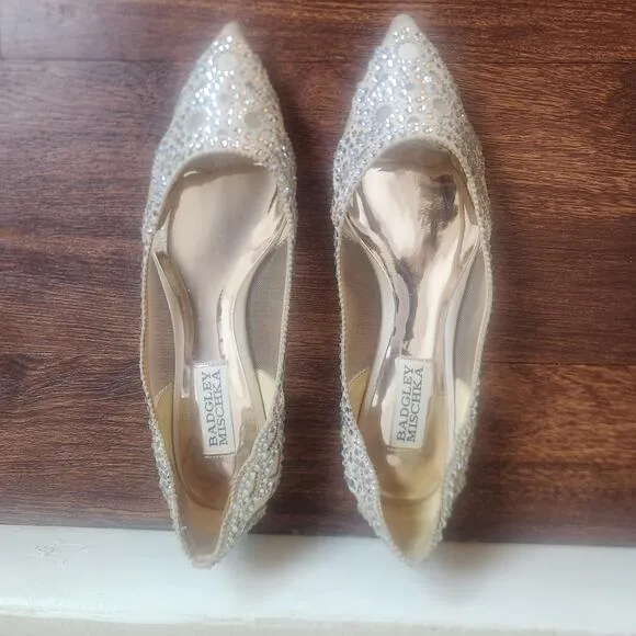 BHLDN Badgley Mischka Gigi Ballet Slippers Bridal Sparkly Pointed Toe, Size 5