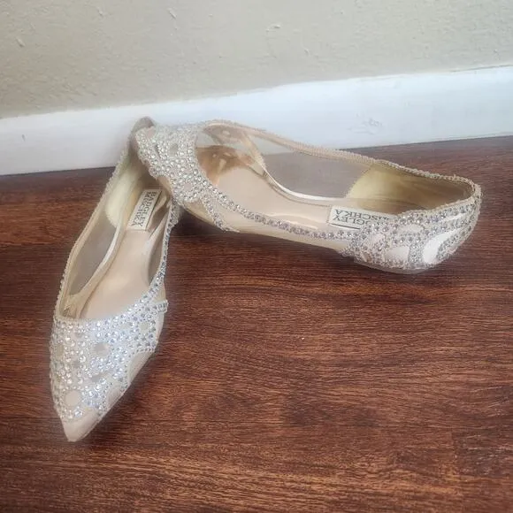 BHLDN Badgley Mischka Gigi Ballet Slippers Bridal Sparkly Pointed Toe, Size 5