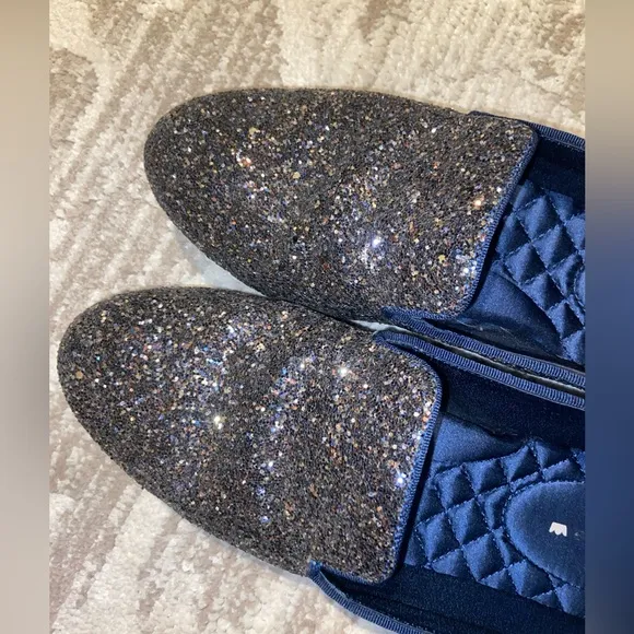 Birdies Blue Sparkle Flats Womens 9 The Starling Shoe in Navy