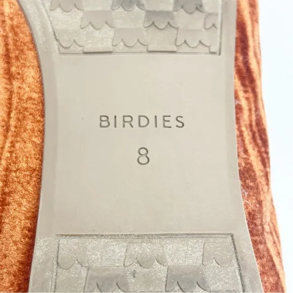 BIRDIES Heron Crushed Velvet Burnt Orange Almond Toe Slip On Loafers, Size 8