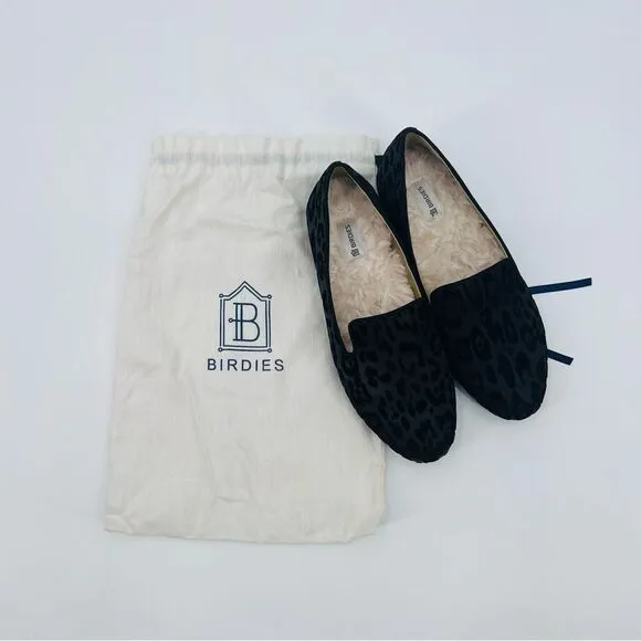 Birdies Shoes Flats Loafers Black Velvet Leopard Size 5
