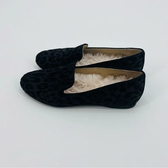 Birdies Shoes Flats Loafers Black Velvet Leopard Size 5