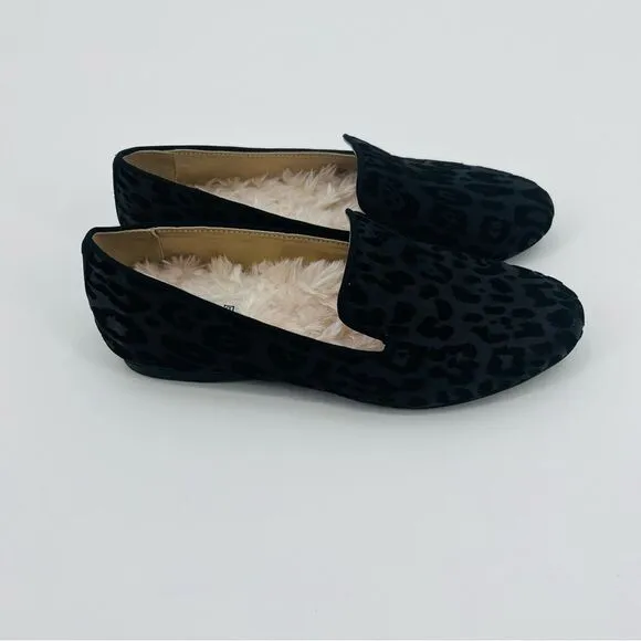 Birdies Shoes Flats Loafers Black Velvet Leopard Size 5