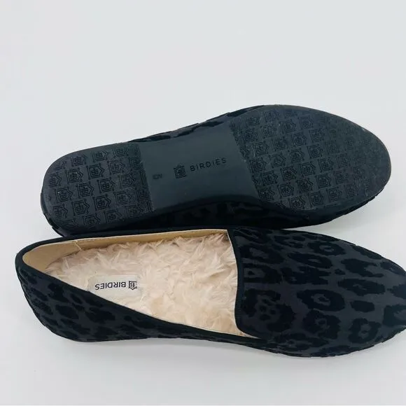 Birdies Shoes Flats Loafers Black Velvet Leopard Size 5