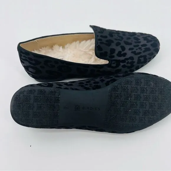 Birdies Shoes Flats Loafers Black Velvet Leopard Size 5