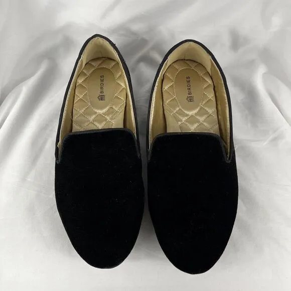 Birdies The Starling Black Velvet Flats Smoking Slippers Women's 7 No-Slip Shoe