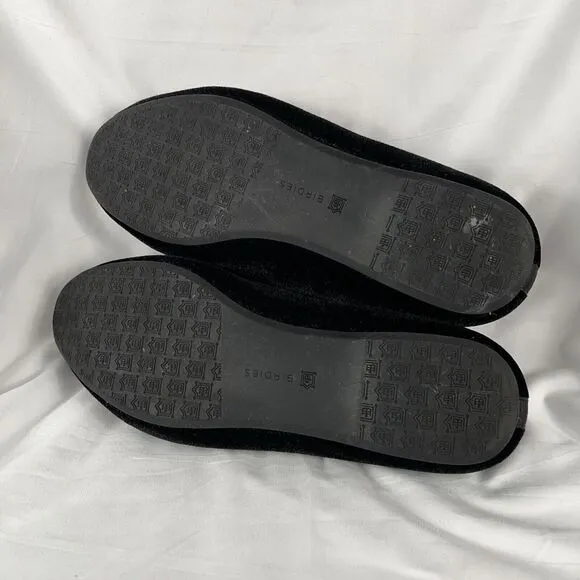 Birdies The Starling Black Velvet Flats Smoking Slippers Women's 7 No-Slip Shoe