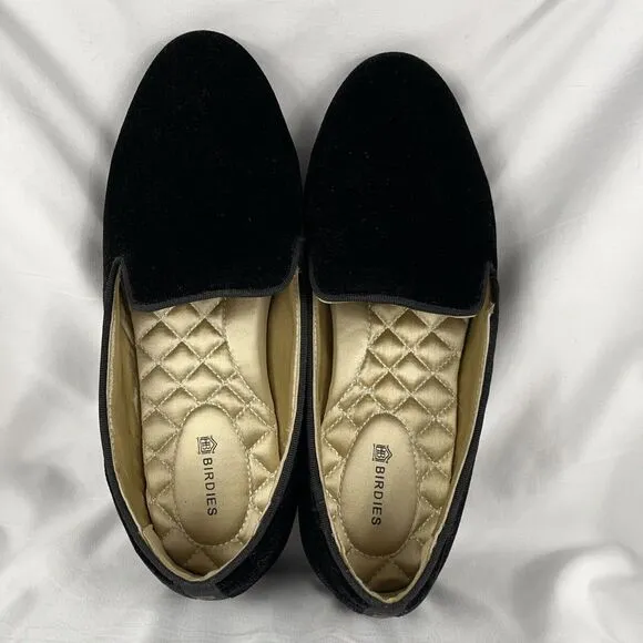 Birdies The Starling Black Velvet Flats Smoking Slippers Women's 7 No-Slip Shoe