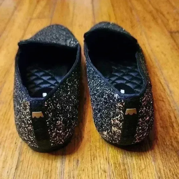 Birdies The Starling Glitter Flats Slip On Loafers Black Women's Size 7