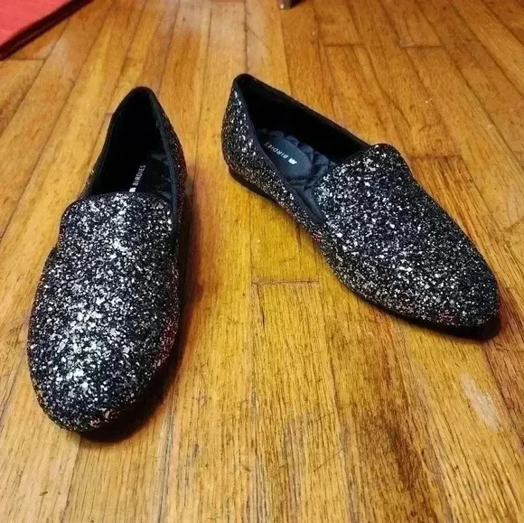 Birdies The Starling Glitter Flats Slip On Loafers Black Women's Size 7