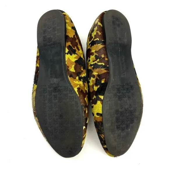 Birdies The Starling Green Brown Camo Calf Hair slip-on loafers flats size 9