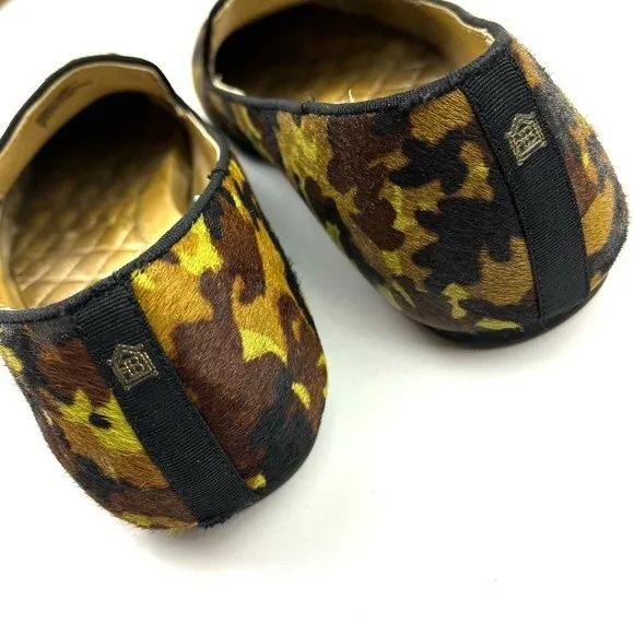 Birdies The Starling Green Brown Camo Calf Hair slip-on loafers flats size 9
