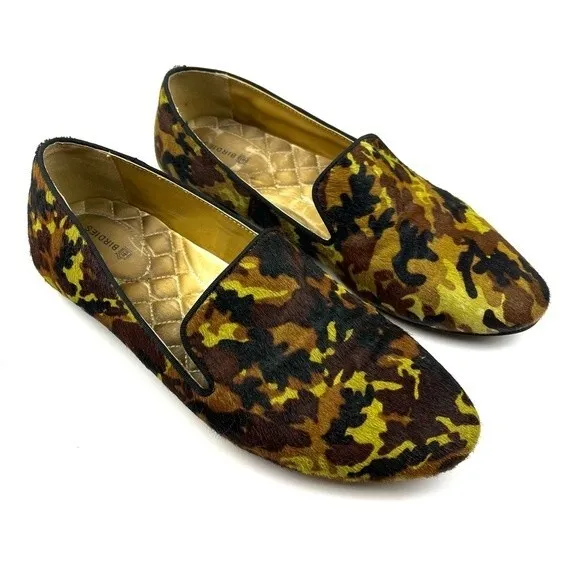Birdies The Starling Green Brown Camo Calf Hair slip-on loafers flats size 9