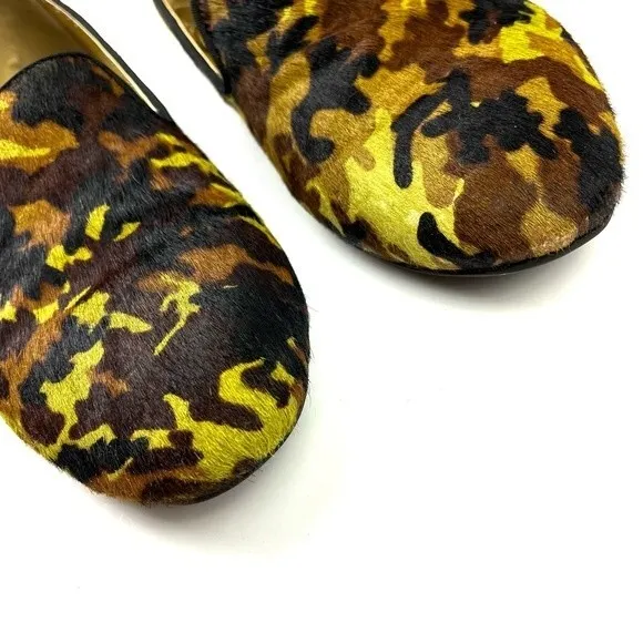 Birdies The Starling Green Brown Camo Calf Hair slip-on loafers flats size 9