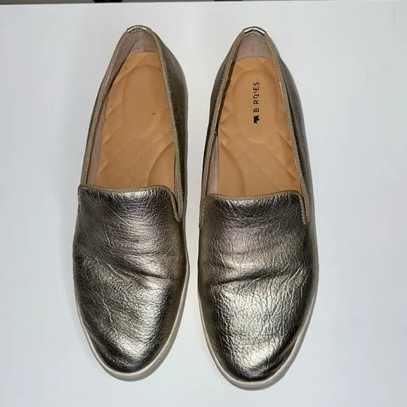 Birdies The Swift Leather Slip On Sneakers Size 8 Gold Metallic Flats Comfort
