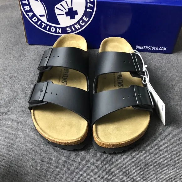 Birkenstock Arizona Black Two-Strap Sandals with Adjustable Buckles Narrow
