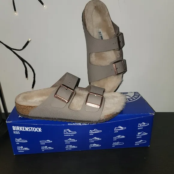 Birkenstock Arizona Kids Shearling Gray Taupe Sandal