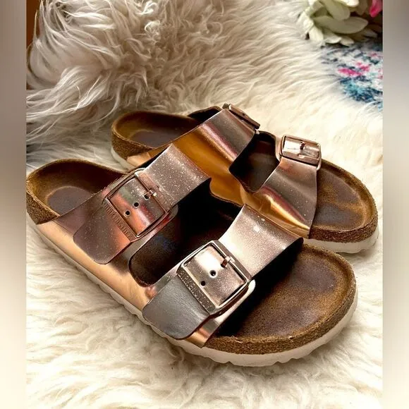 Birkenstock Arizona Metallic Copper Leather Size 39
