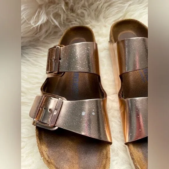 Birkenstock Arizona Metallic Copper Leather Size 39