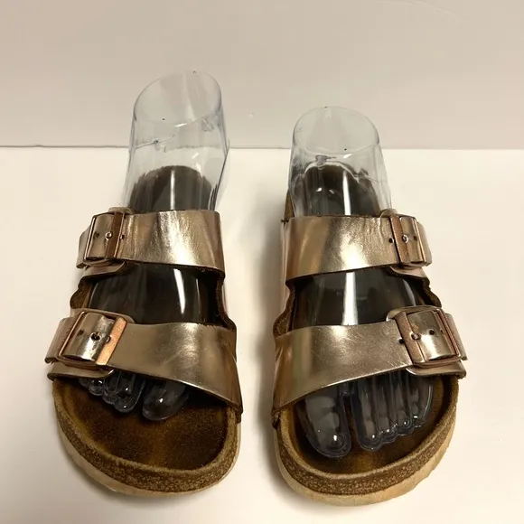 Birkenstock Arizona Sandals 37 US 6/6.5 Soft Footbed Metallic Copper Leather
