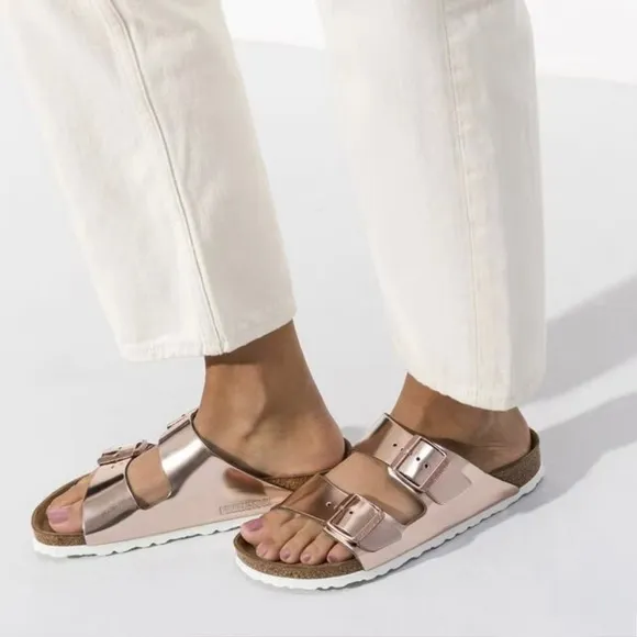 Birkenstock Arizona Sandals 37 US 6/6.5 Soft Footbed Metallic Copper Leather
