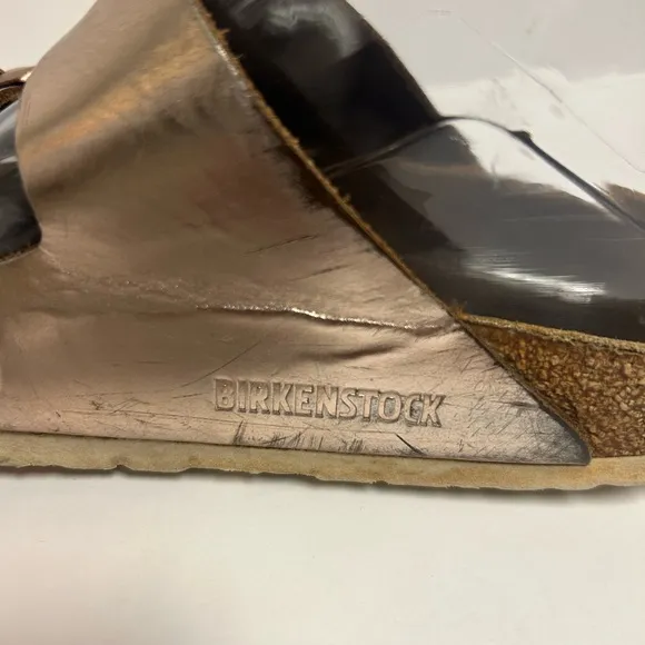 Birkenstock Arizona Sandals 37 US 6/6.5 Soft Footbed Metallic Copper Leather