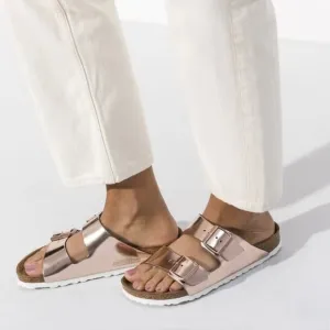 Birkenstock Arizona Sandals 37 US 6/6.5 Soft Footbed Metallic Copper Leather