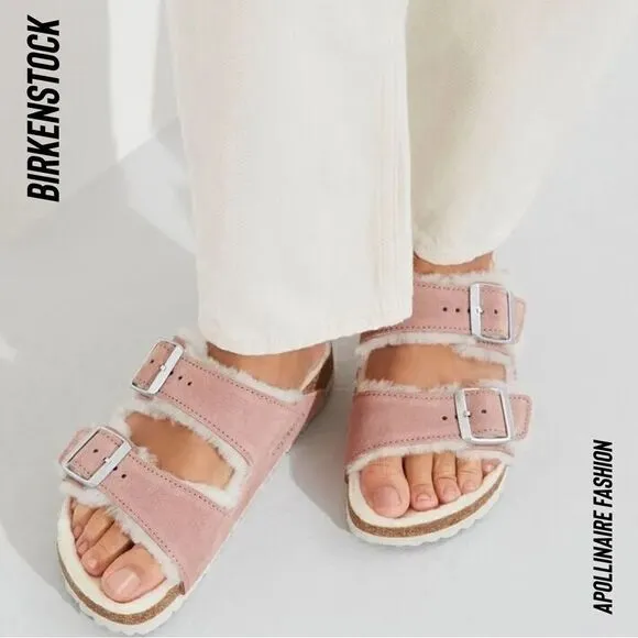 BIRKENSTOCK ARIZONA SHEARLING SANDALS NWT IN PINK CLAY VARIOUS SIZES