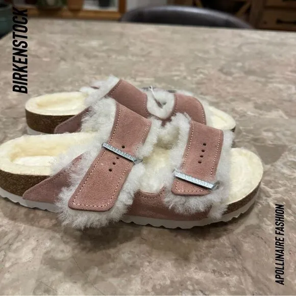 BIRKENSTOCK ARIZONA SHEARLING SANDALS NWT IN PINK CLAY VARIOUS SIZES