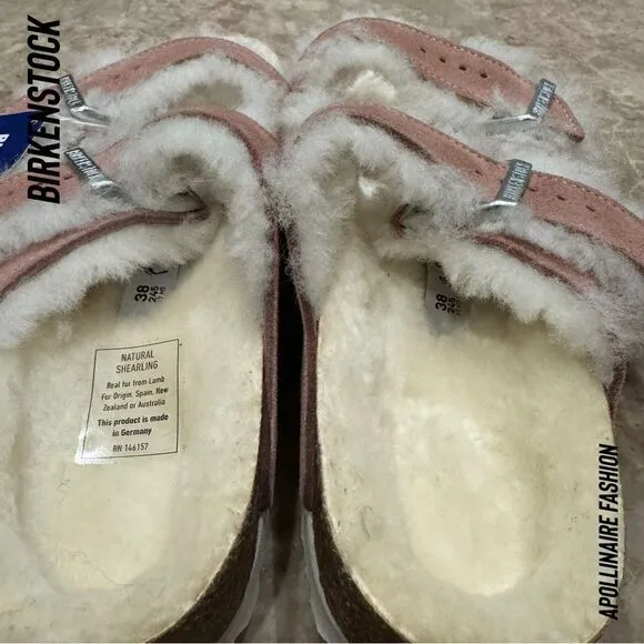 BIRKENSTOCK ARIZONA SHEARLING SANDALS NWT IN PINK CLAY VARIOUS SIZES