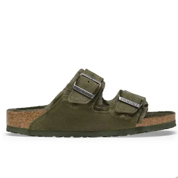 Birkenstock Arizona Sherling Suede Leather in Thyme Dark Green Size 40 Narrow