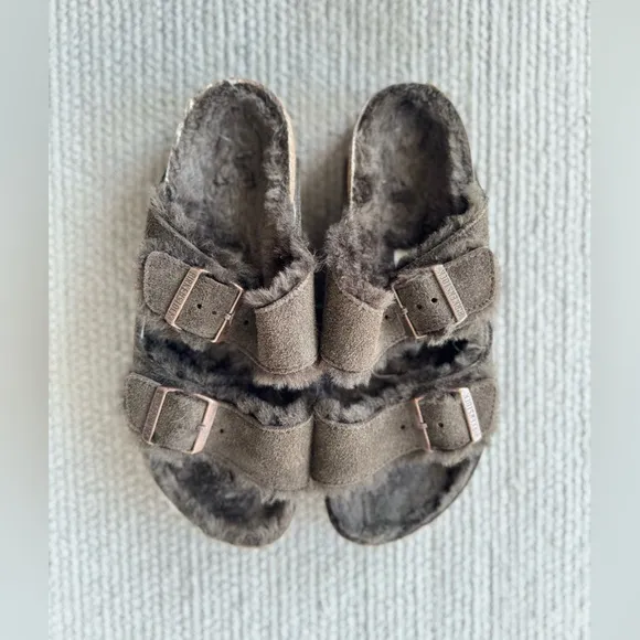 Birkenstock Arizona Sherling Suede Leather in Thyme Dark Green Size 40 Narrow