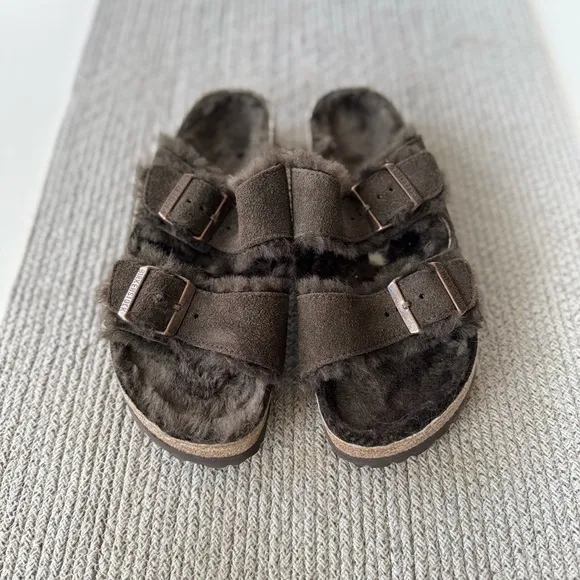 Birkenstock Arizona Sherling Suede Leather in Thyme Dark Green Size 40 Narrow