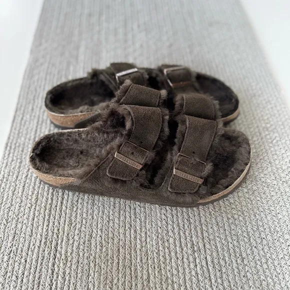 Birkenstock Arizona Sherling Suede Leather in Thyme Dark Green Size 40 Narrow