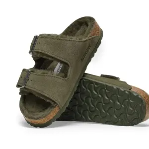 Birkenstock Arizona Sherling Suede Leather in Thyme Dark Green Size 40 Narrow