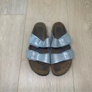 Birkenstock Arizona Silver Glitter Double Strap Sandals 37 / US 6