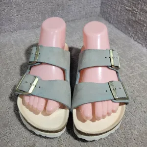 Birkenstock Arizona Size 38 L7 M5 Narrow Baby Blue Leather Double Strap Sandals
