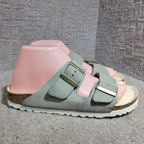 Birkenstock Arizona Size 38 L7 M5 Narrow Baby Blue Leather Double Strap Sandals