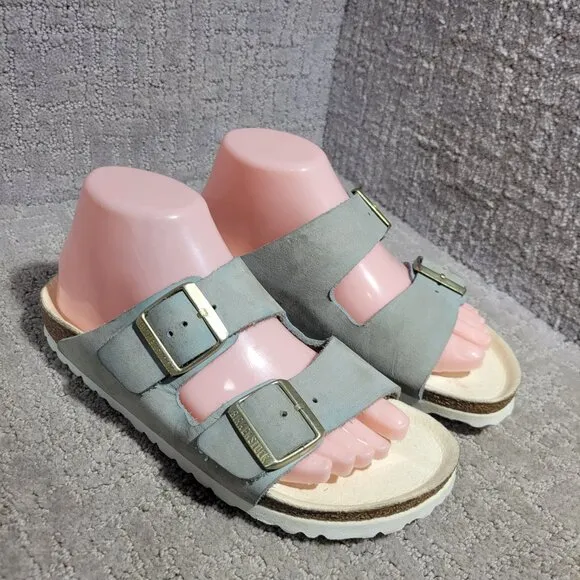 Birkenstock Arizona Size 38 L7 M5 Narrow Baby Blue Leather Double Strap Sandals