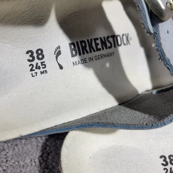 Birkenstock Arizona Size 38 L7 M5 Narrow Baby Blue Leather Double Strap Sandals