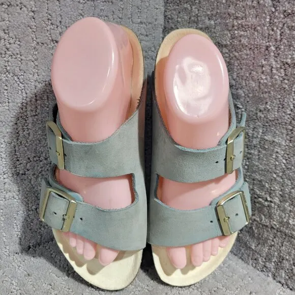 Birkenstock Arizona Size 38 L7 M5 Narrow Baby Blue Leather Double Strap Sandals