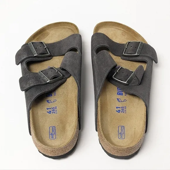 Birkenstock Arizona Slide Sandals, Grey Suede, Womens 10 (EU 41)