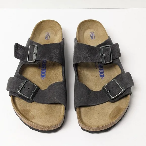 Birkenstock Arizona Slide Sandals, Grey Suede, Womens 10 (EU 41)